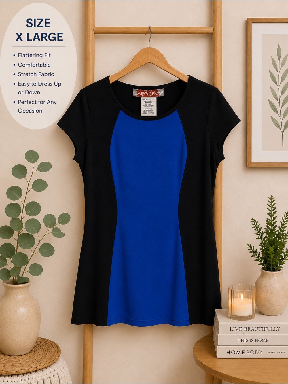Carolee Black & Royal Blue Colorblock Women’s Top